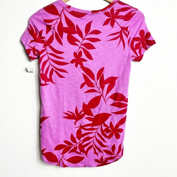 OLD NAVYGIRLS PURPLE RED XL SIZE 14 SHORT SLEEVE FLORAL LEAF PRINT T-SHIRT NEW - Picture 2 of 6